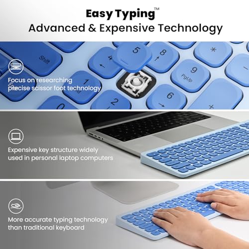 cimetech Wireless Keyboard Mouse Combo, Compact Full Size Wireless Keyboard and Mouse Set Less Noise Keys 2.4G Ultra-Thin Sleek Design for Windows, Computer, PC, Notebook, Laptop - Blue - color: Blue