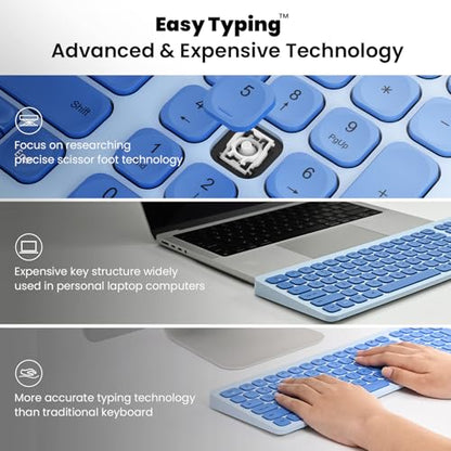 cimetech Wireless Keyboard Mouse Combo, Compact Full Size Wireless Keyboard and Mouse Set Less Noise Keys 2.4G Ultra-Thin Sleek Design for Windows, Computer, PC, Notebook, Laptop - Blue - color: Blue