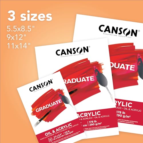 Canson Graduate Oil and Acrylic Paint Pad, Foldover, 9x12 inch, 12 Sheets | Artist Paper for Adults and Students - Oil, Acrylic, Mixed Media and Painting - size: 9x12 inch