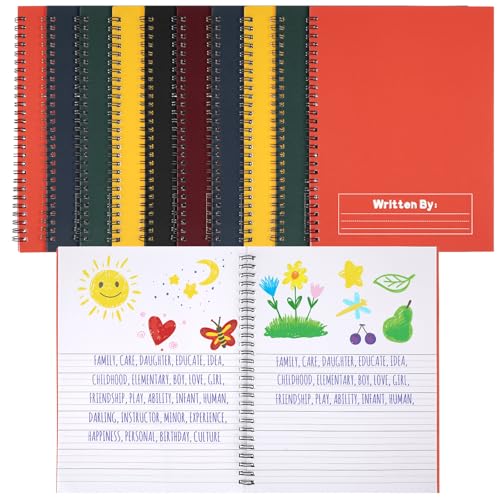Henoyso 10 Pack Primary Composition Notebooks for Kids, Spiral Writing & Drawing Journals, 50 Sheets Half Blank Book for Home Learning & Homework Supplies, K-2 Handwriting Practice, Jewel Tone Cover - color: Jewel Tone Color, size: 50 Sheets