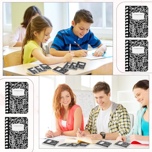 Sinload 30 Pack Mini Spiral Composition Notebooks Bulk 3.5 x 2.5 Inches Blank Marble Small Tiny Pocket Notebooks 80 Pages Memo Pads for Journal Office College School Students Graduation Gifts(Black) - color: Black