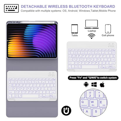 IVEOPPE Keyboard Case for Xiaomi Pad 8/8 Pro/Pad 7/7 Pro 11.2 Inch Backlit | 7 Color Backlit, Magnetic Detachable Wireless Bluetooth Keyboard, Pencil Holder, Stain Resistant Cover, Rechargeable - color: Lavender 032Backlit