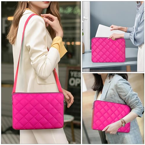 Puffy Quilted Laptop Sleeve with a Removable Shoulder Strap Compatible with MacBook Air 13 inch M2 A2681 M1 A2337 A2179 A1932 2023-2018/Pro 13 M2 M1 A2338 A2251 A2289 A2159 A1989 A1706 A1708 - color: Sleeve - Rose, size: 13 inch