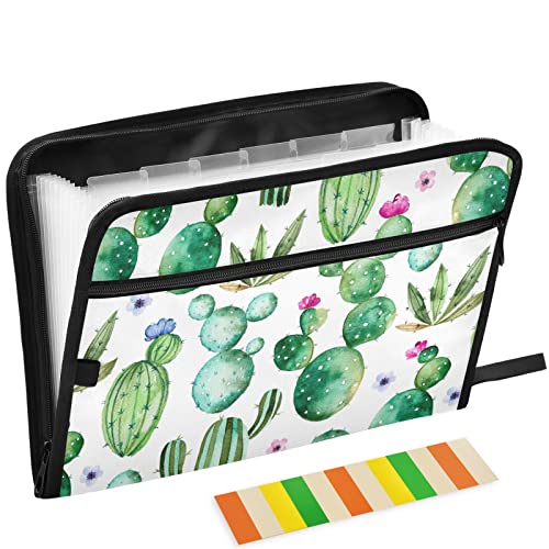 Green Tropical Succulent 13 Pockets Expanding File Folder with Sticky Labels Accordion File Folder Document Organizer Letter Size A4 Papers Expandable File Keeper - color: Multicolor 14