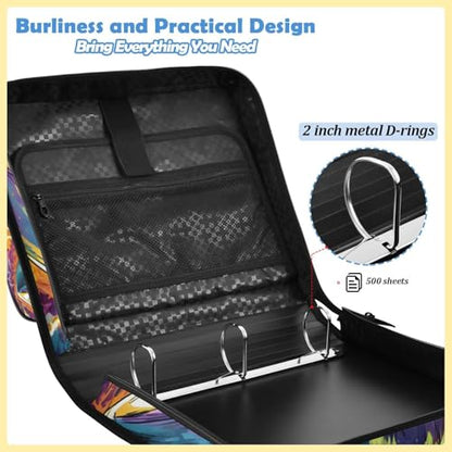 Custom Binder Bag Personalized Fire and Lightnbing Shark 3 Ring Zipper Binder Bag with Laptop Pockets and Shoulder Strap Tote Binders Organizer Case for School Office - color: Custom Shark