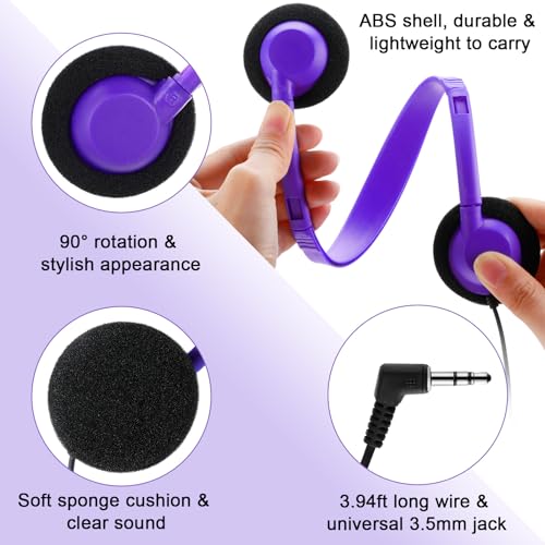 Yunsailing 30 Pack Bulk Headphones Set Over Ear Headphones with Adjustable Headband 3.5mm Plug Headsets Earphones for Learning Program, Computer Lab, Library, Testing & Multimedia Use (Purple) - color: Purple