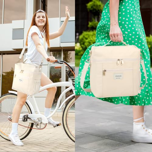 Voova Stackable Stainless Steel Thermal Lunch Box with Lunch Bag and Cultery Set for Adult Women Men, 3 Tier Leakproof & Microwave Safe Insulated Bento Boxes Food Container for Work, Beige - color: Beige