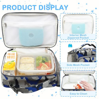 FlowFly Kids Lunch box Insulated Soft Bag Mini Cooler Back to School Thermal Meal Tote Kit for Girls, Boys,Blue Camo - color: Blue Camo