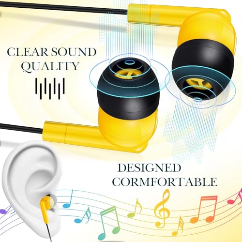 Kanayu 100 Pack Wired Earbuds Bulk for Classroom Ear Headphones Wired Basic Student Earbuds No Microphone with 3.5MM Jack for Class Laptop School Library, Individually Bagged (Yellow) - color: Yellow