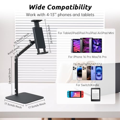 UTEBIT IPad Stand for Desk, 360° Rotating 9.5''-16.5''Height Adjustable Phone Stand for Desk, Office Desk Accessories for Men Home Dorm Essentials Gadgets Portable Monitor Stand, Support 22LBS, Black
