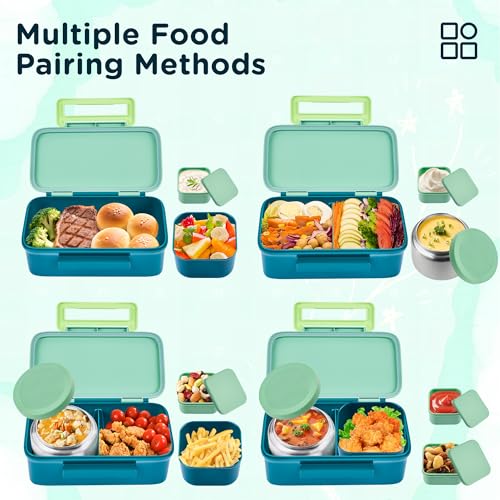 JXXM Bento Lunch Box for Kids With 8oz Thermo, Leakproof Bento Box with with 2 Compartments, Insulated Bottle, Lunch Bag, BPA Free Dishwasher Safe for School Girls Boys (Green) - color: Green 01