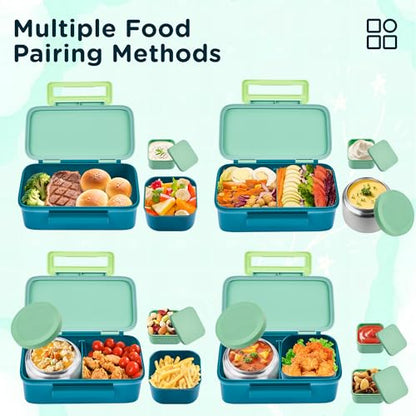 JXXM Bento Lunch Box for Kids With 8oz Thermo, Leakproof Bento Box with with 2 Compartments, Insulated Bottle, Lunch Bag, BPA Free Dishwasher Safe for School Girls Boys (Green) - color: Green 01
