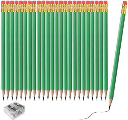 Adhere 25pcs Woodcase Pencils with Eraser Premium Pre-Sharpened Hexagon Graphite 2B pencils ideal for home, office writing including a Free Sharpener (Light green・25pcs) - color: Light Green・25pcs