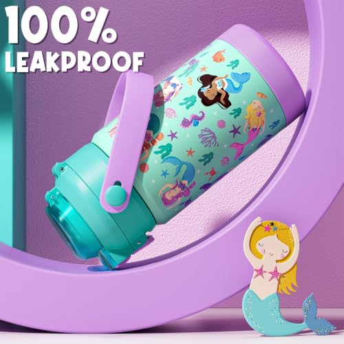 Fimibuke 14oz Kids Insulated Water Bottle with 2-in-1 Straw & Spout Lid | Leak Proof 18/8 Stainless Steel Vacuum Tumbler with Pop-Open Lid, BPA-Free Kids Cup for Travel School Girl Boy Toddler 2 Pack - color: Cars & Construction Trucks, size: 14 Ounces