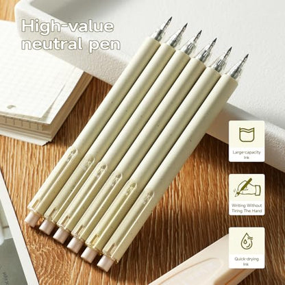 Gel Pens, 6 Pcs 0.5mm Black Ink Pens Fine Point Aesthetic Pens Smooth Writing Pen Cute Office School Supplies Gifts for Women Men - color: 6 Beige Black Ink