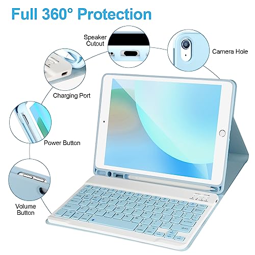 Keyboard Case for iPad 9/8/7th Gen 10.2’’,Case with Keyboard ipad 10.2 inch,Keyboard for iPad 9th Gen,Detachable Bluetooth Keyboard for iPad 10.2,iPad Keyboard Case 9th Gen with Pencil Holder (Blue) - color: Blue