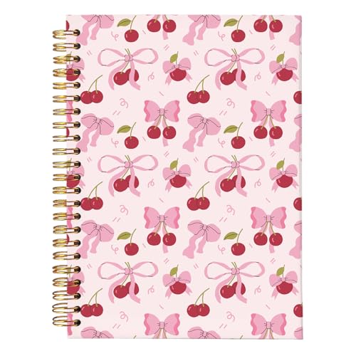 Coquette Cherry Spiral Notebook for Women,Pink Bow School Journal | Pink Office Supplies,Coquette Trendy Gifts for Girls Teens, Aesthetic Stationery Supplies 5.5x8.3 - color: Cherry - Pink bow 1