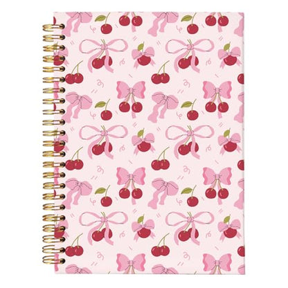 Coquette Cherry Spiral Notebook for Women,Pink Bow School Journal | Pink Office Supplies,Coquette Trendy Gifts for Girls Teens, Aesthetic Stationery Supplies 5.5x8.3 - color: Cherry - Pink bow 1