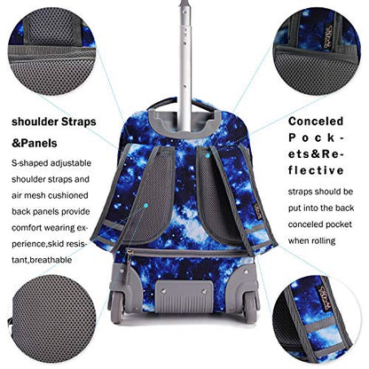 Tilami Rolling Backpack 19 inch with Lunch Bag Wheeled Laptop Backpack, Galaxy Blue - color: Galaxy Blue
