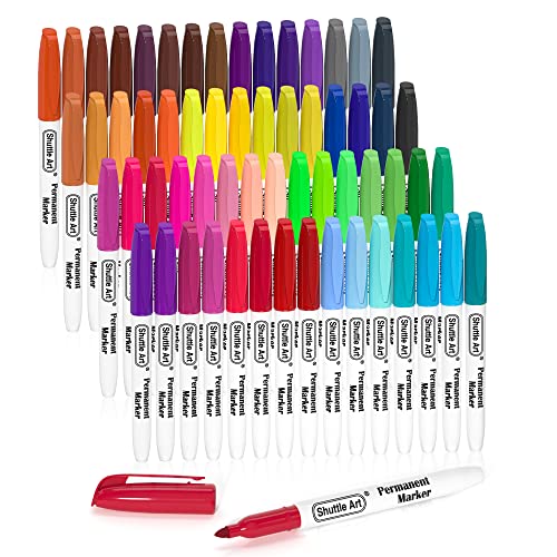 Shuttle Art 60 Colors Permanent Markers, Fine Point, Assorted Colors, Works on Plastic,Wood,Stone,Metal and Glass for Doodling, Coloring, Marking - color: 60 Colors