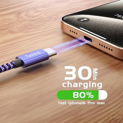 USB C Cable 5-Pack (2×6FT, 3×3FT), 60W PD Fast Charging USB-C to USB-C Cable, Compatible with iPhone 17/17 Pro, MacBook, iPad, Samsung Galaxy S25, for Home & Travel