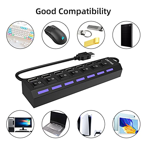 USB 허브, 7 포트 USB 2.0 허브 LED 휴대용 고속 아이맥 프로, 맥북 에어, 맥 미니/프로, 서피스 프로, PC 및 노트북과 호환