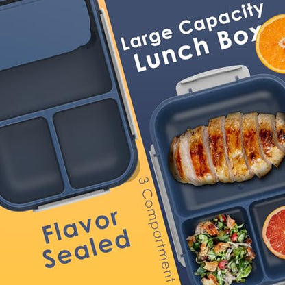 WHALEHOUSE Large Capacity Bento Box for Adult, 1700ML 3 Compartments Lunch Box with Utensil, Airtight Food Container with Lids for Meal Prep, Microwave/Dishwasher/Freezer Safe, On the Go (Dark Blue) - color: 1700mL-Dark Blue