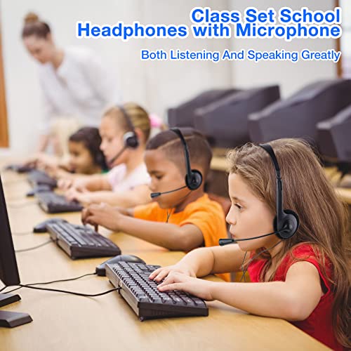 Yunsailing 30 Pack Classroom Headphones with Microphone Headphones Bulk Class Set Lightweight Adjustable Earphones on Ear with 3.5 mm Jack(Black,Plastic Stem) - color: Black, style: Plastic Stem