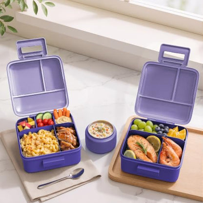 MAISON HUIS Bento Lunch Box with 8oz Soup Thermo, 5-Compartment Leak-Proof Container, Thermo Hot Food Jar and Insulated Lunch Bag, BPA Free,Travel, School (Purple) - color: Purple