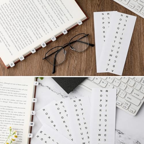 A-Z 26 Alphabet Tabs Self Adhesive White and Coloful Letters Tab Sticky Small Alphabetical A-Z Page Index Tab, 260 PCS Alphabet Tabs for Notebooks Filing Dictionary Files