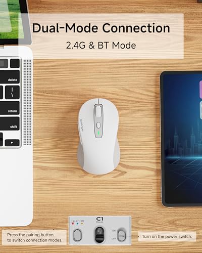 EWEAND Wireless Mouse, Dual-Mode 2.4 G/Bluetooth Mouse with 5 Adjustable DPI Levels up to 4000, Rechargeable Silent Computer Mouse for Laptop, MacBook, PC, Chromebook for Small&Medium Hands-White - color: White