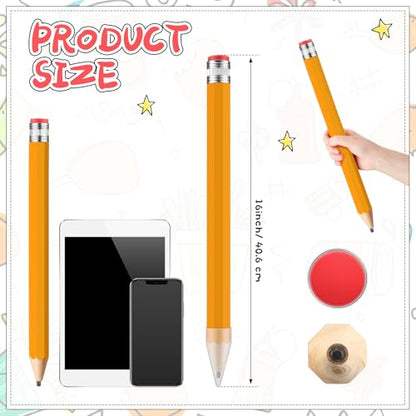 16 Inch Wooden Large Jumbo Pencils Giant Big Funny Wood Pencil with Cap and Eraser Fun Novelty Gifts for Kids School Kindergarten Home Office Prop Supplies (Yellow) - color: Yellow