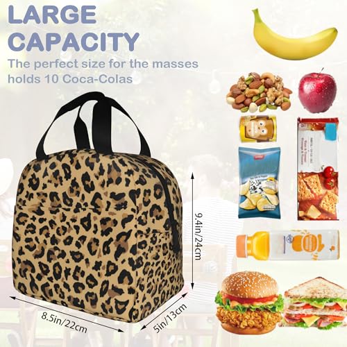 Leopard Print Brown Lunch Box,Insulated Lunch Bag for Girls Boys,Reusable Lunch Box for Kids Adults School Student Work Picnic Travel - color: Leopard Print Brown