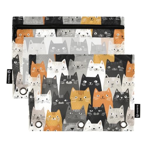 ALAZA Pencil Pouch for 3 Ring Binder, Cartoon Cats Cute Binder Pencil Pouches with Clear Window Zipper Pencil Case Cosmetic Bags for Office College Supplies, 2PCS - color: Color 229, size: one sizex2