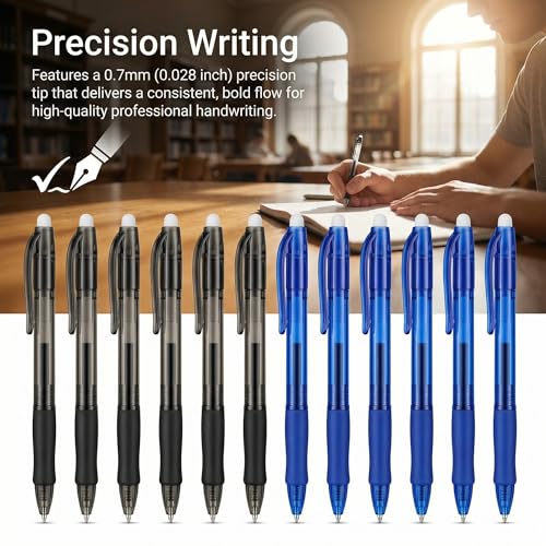 Volcanics Erasable Gel Pens, 0.7mm Fine Point Gel Erasable Ink Pens with Eraser - Rocket Book Pens, Soft Black and Blue, 12 Pack, Smooth Writing Pens Pencil-Like Precision for Home School & Office - color: Black and Blue, size: 1 Count (Pack of 12)