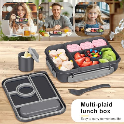 Amathley Bento Box Adult Lunch Box Kids,Lunch Containers for Adults/Kids/Toddler,5 Compartments Bento Lunch Box with Sauce Vontainers,Microwave & Dishwasher & Freezer Safe,BPA-Free (Dark Gray) - color: Dark Gray