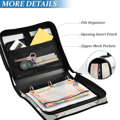 Cute Animal Chicken Farm Zipper Binder Bag 3 Ring Binder with Shoulder Strap Zip Up 500 Sheets Capacity Multi Pockets for School Office Supplies - color: Multi2284, size: Fit 500 Sheets