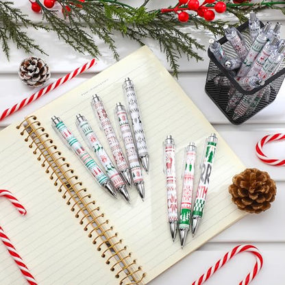 Epakh 24 Pcs Christmas Candy Cane Scented Pens Bulk with Peppermint Candy Scented Ink Ugly Sweater Ballpoint Pens Christmas Party Gifts Stocking Stuffers Holiday Classroom Gifts Stationery Supplies