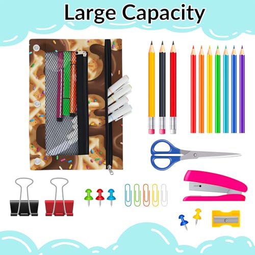 Chocolate Ice Cream Pencil Pouch for 3 Ring Binder Waffle Cookies Pencil Case Bag with Clear Window Zipper Pockets for Kids Girls Boys Students School College Supplies 2 Pack - color: Black