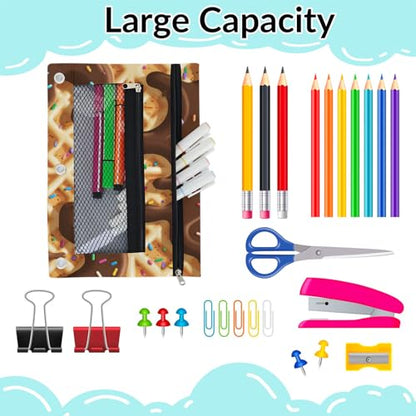 Chocolate Ice Cream Pencil Pouch for 3 Ring Binder Waffle Cookies Pencil Case Bag with Clear Window Zipper Pockets for Kids Girls Boys Students School College Supplies 2 Pack - color: Black