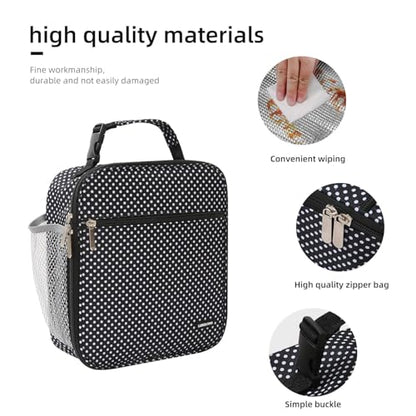 Lovoeo Lunch box Lunch bag for men women Insulated Lunchbox Lunch bags for Work Picnic Travel (Black polka dot) - color: Black polka dot