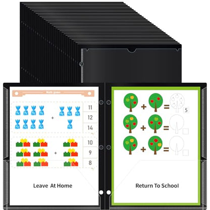 30 Pcs 3 Hole Punch Parent Teacher Communication Folders with Clear Front Pockets for 3 Ring Binders, 2 Pockets Homework Take Home Plastic Folders Classroom Folder for Kid Student ﻿ (30, Black) - color: Black
