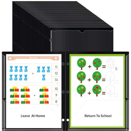 30 Pcs 3 Hole Punch Parent Teacher Communication Folders with Clear Front Pockets for 3 Ring Binders, 2 Pockets Homework Take Home Plastic Folders Classroom Folder for Kid Student ﻿ (30, Black) - color: Black