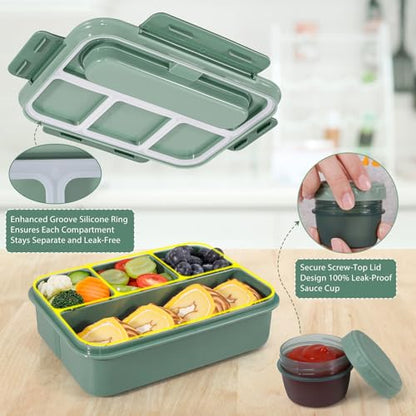 Caperci Bento Box Adult - 50 oz Large Lunch Containers for Adults and Teens, 4-Compartment Bento Lunch Box with Utensils & Leak Proof Sauce Cup, Dishwasher Safe, Durable, BPA-Free (Khaki Green) - color: Khaki Green