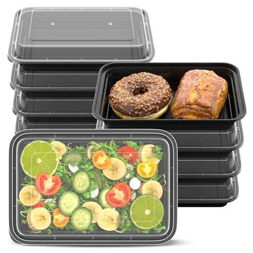 28oz Meal Prep Containers [50-Pack], Reusable Bento Box with Easy-Snap Leakproof Lids - Microwave, Dishwasher & Freezer Safe Food Storage, BPA-Free Plastic Lunch Containers (Black)