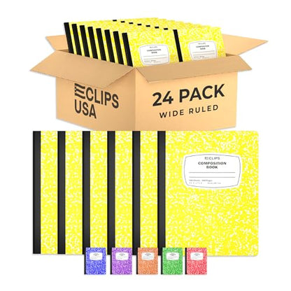 Composition Notebook Wide Ruled Composition Notebooks Bulk Yellow Marble Hard Cover Wide Ruled Notebook Paper Note Books For Schools Marble Composition Books 100 Sheets 200 Pages 9.75” x 7.25” (24 Pack, Yellow) - color: Yellow, size: 24 Pack