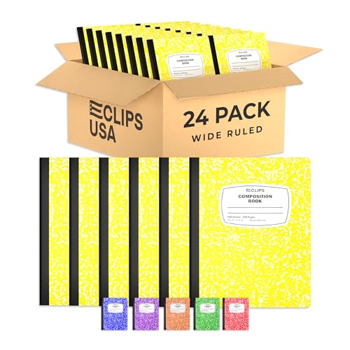 Composition Notebook Wide Ruled Composition Notebooks Bulk Yellow Marble Hard Cover Wide Ruled Notebook Paper Note Books For Schools Marble Composition Books 100 Sheets 200 Pages 9.75” x 7.25” (24 Pack, Yellow) - color: Yellow, size: 24 Pack