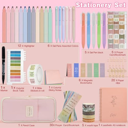 HRFGWDD Bible Study Supplies Kit for Women 96PCS Bible Journaling Kit with Bible Tabs for Women,Bible Highlighters and Pens, Bookmark, Journal, Bible Bag, Stationary Gift Set for Christian Girls - color: 96pcs