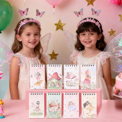 8 Pcs Mini Flower Fairy Spiral Notebooks 3.9 x 2.4 Inch, Mixed Colorful Mushroom House Elf Design Journal Lined Memo Pad, Portable Coil Notepads for Kids Birthday Party Classroom Gifts Supplies - color: Flower Fairy