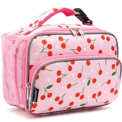 FlowFly Kids Lunch box Insulated Soft Bag Mini Cooler Back to School Thermal Meal Tote Kit for Girls, Boys,Cherry - color: Cherry